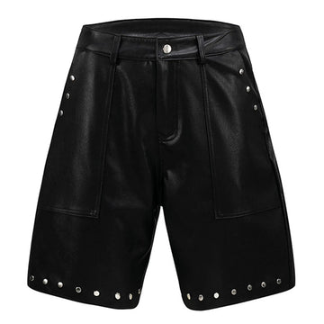 Studded Black Leather Shorts